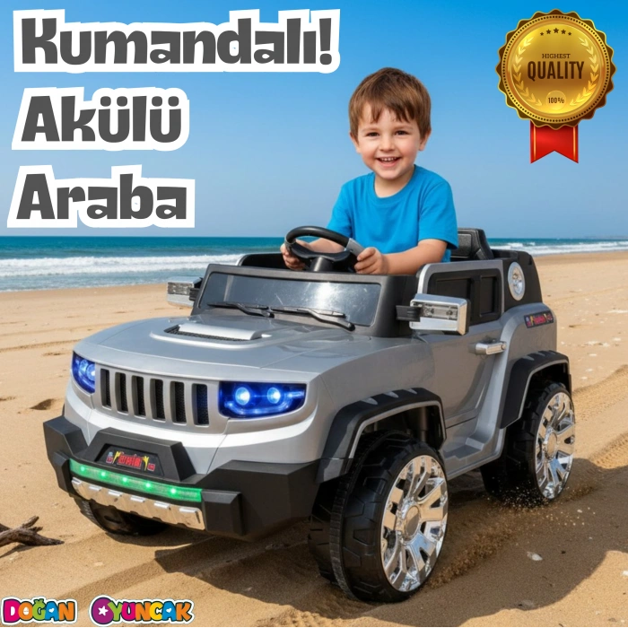 İznik Gri Uzaktan Kumandalı 4X2 12 Volt Akülü Araba - RC Jeep Akülü Araba