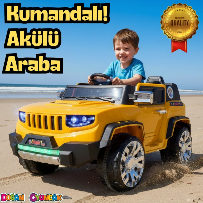 İznik Sarı Uzaktan Kumandalı 4X2 12 Volt Akülü Araba - RC Jeep Akülü Araba