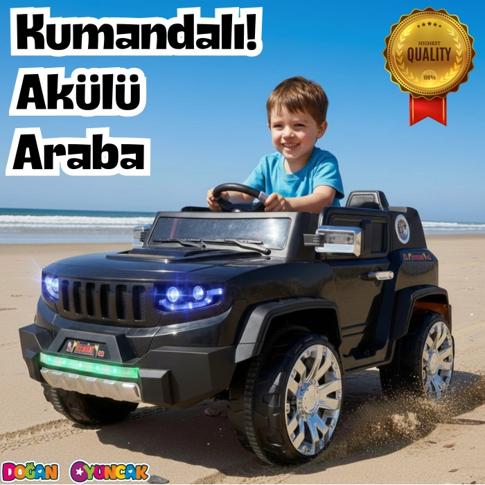 İznik Siyah Uzaktan Kumandalı 4X2 12 Volt Akülü Araba - RC Jeep Akülü Araba