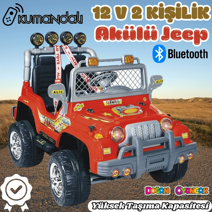 Kumandalı Çift Kişilik Mega Akülü Araba Kırmızı - 12 Volt İki Kişilik Akülü Araba Akülü JEEP - Mega Off Road Turbo Jeep