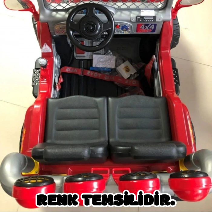 Çift Kişilik Mega Akülü Araba Kırmızı - 12 Volt İki Kişilik Akülü Araba Akülü JEEP - Mega Off Road Turbo Jeep