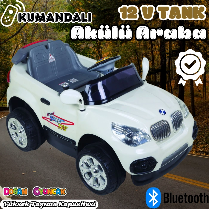 Kumandalı BMW Akülü Araba Beyaz - Kumandalı 12 Volt Tek Kişilik Akülü Araba Akülü JEEP - TX5 Sport Akülü Araba