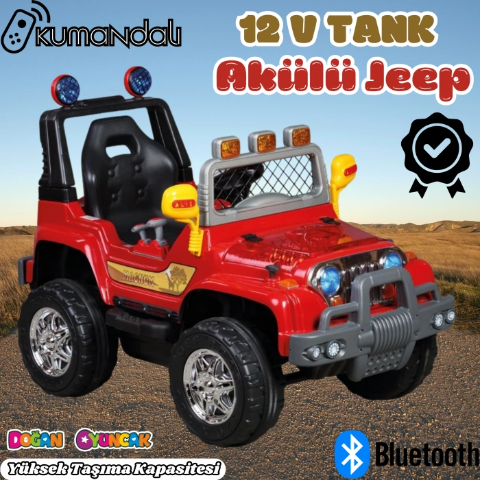 Kumandalı Mega Akülü Araba Kırmızı - Kumandalı 12 Volt Tek Kişilik Akülü Araba Akülü JEEP - Mega Off Road Turbo Jeep