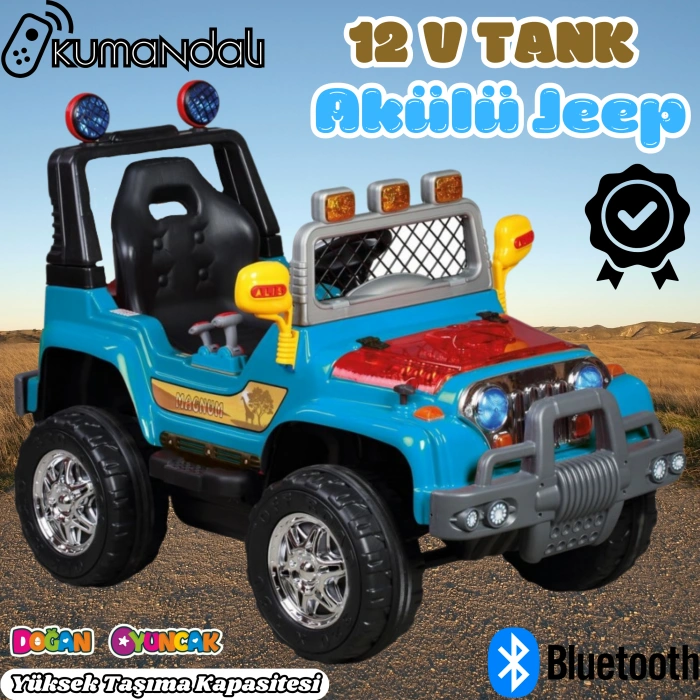 Kumandalı Mega Akülü Araba Mavi - Kumandalı 12 Volt Tek Kişilik Akülü Araba Akülü JEEP - Mega Off Road Turbo Jeep