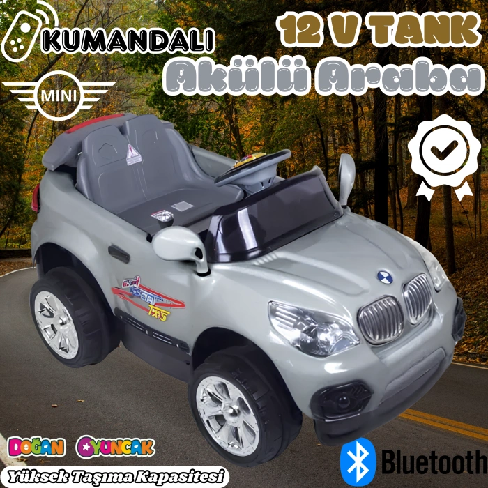 Kumandalı Mini Cooper Akülü Araba Gri - Kumandalı 12 Volt Tek Kişilik Akülü Araba Akülü JEEP - Turbo Coupe Akülü Araba