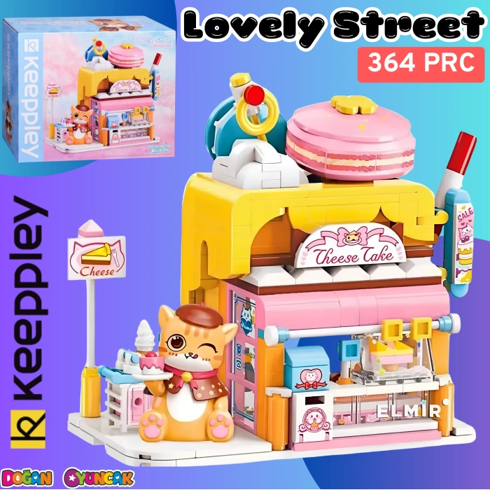 Mikro Blok Kırmızı Kedi Kek Dükkanı 364 Parça - Lego Setleri - Keeppley Mini Lego - Keeppley Lego - Mikro Bloklar