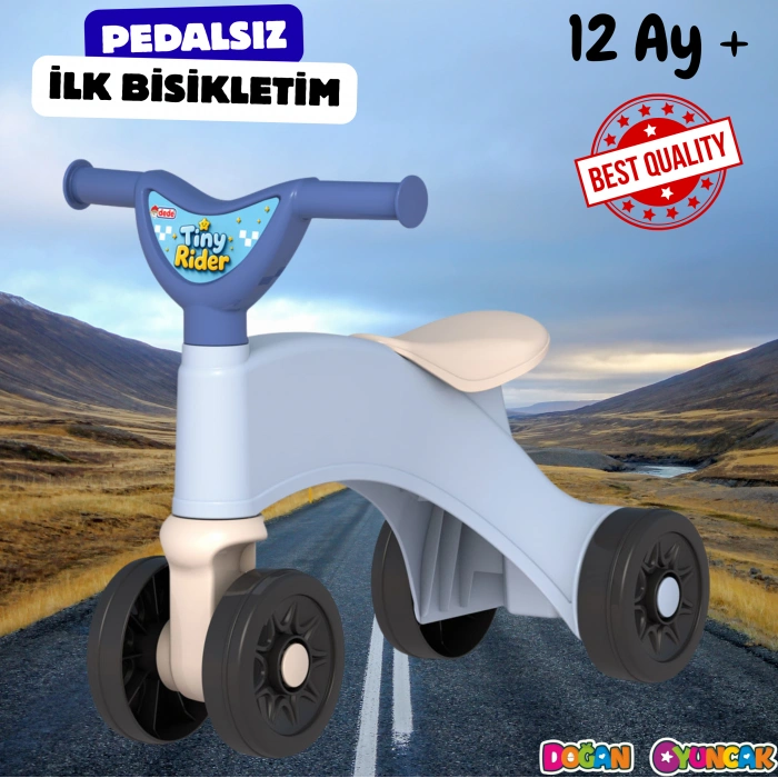 Minik Sürücü İlk Bisikletim Mavi - Binmeli İlk Bisiklet - Çocuk Motoru - İlk Adım Bisikleti 4 Teker Motosiklet