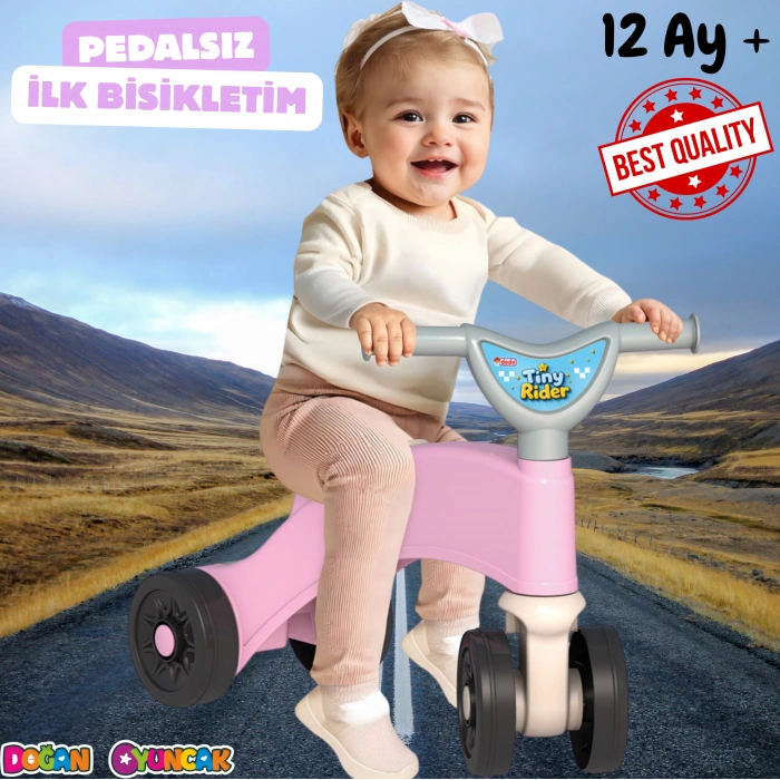 Minik Sürücü İlk Bisikletim Pembe - Binmeli İlk Bisiklet - Çocuk Motoru - İlk Adım Bisikleti 4 Teker Motosiklet