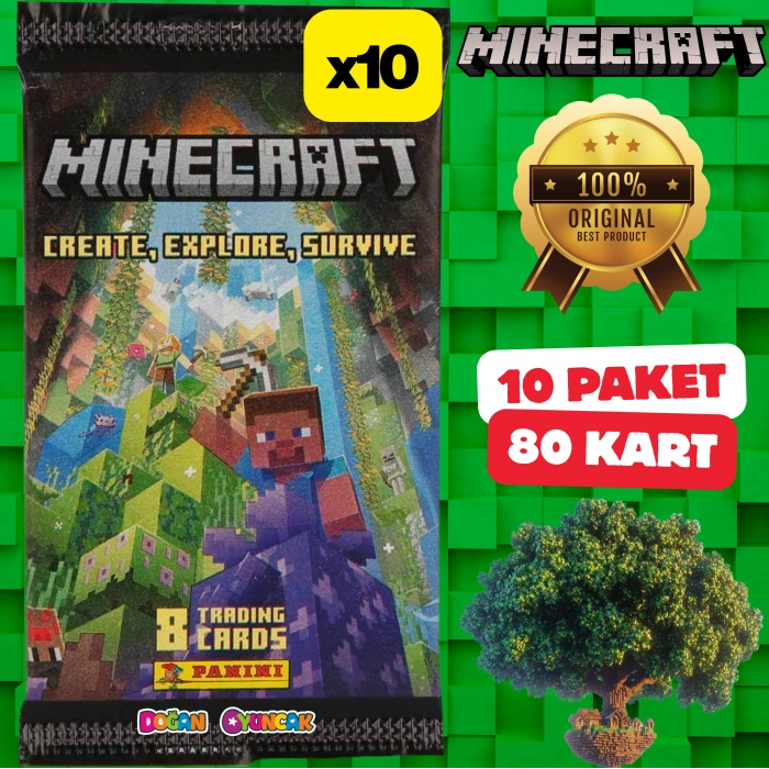 Orijinal Minecraft Treadin Card (10 Paket) - Minecraft Oyun Kartları - Minecraft Koleksiyonluk Kartı Minecraft Kart
