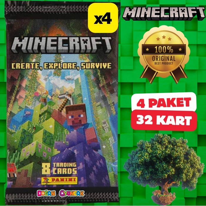 Orijinal Minecraft Treadin Card (4 Paket) - Minecraft Oyun Kartları - Minecraft Koleksiyonluk Kartı Minecraft Kart