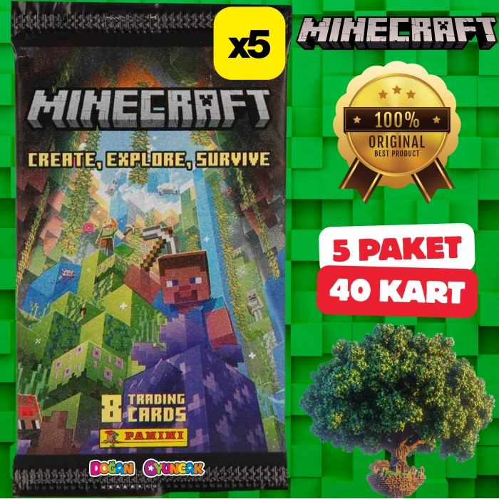 Orijinal Minecraft Treadin Card (5 Paket) - Minecraft Oyun Kartları - Minecraft Koleksiyonluk Kartı Minecraft Kart