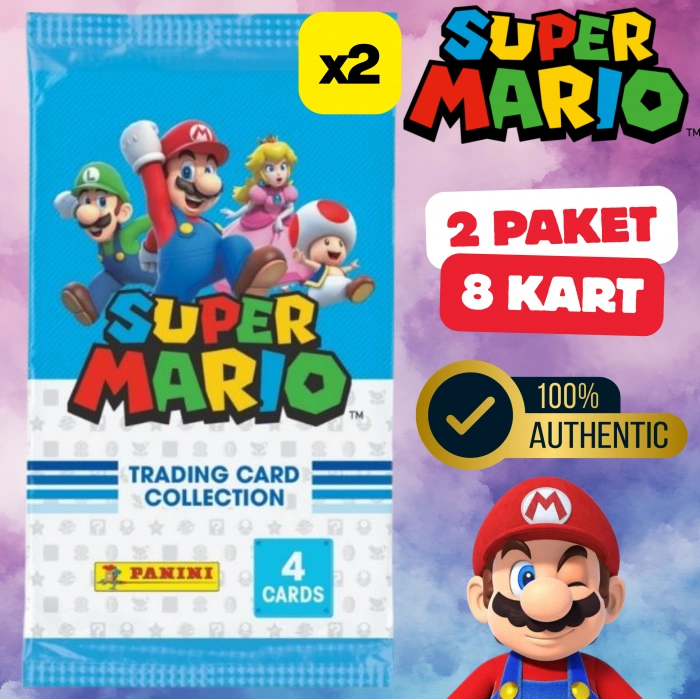 Orijinal Süper Mario Treadin Card (2 Paket) - Süper Mario Oyun Kartları - Süper Mario Koleksiyonluk Kartı