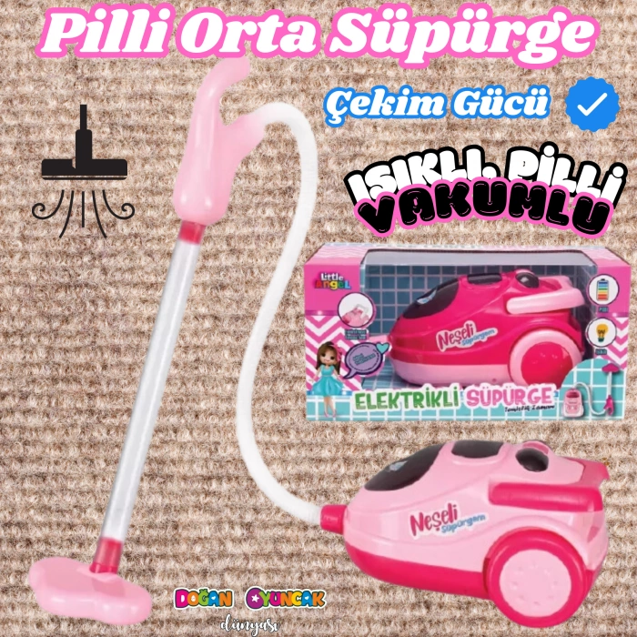 Orta Pilli Neşeli Süpürgem - Pilli Oyuncak Süpüge - Elektirikli Süpürge Oyuncak - Işıklı Sesli Süpürge - Pilli Işıklı Sesli Süpürge