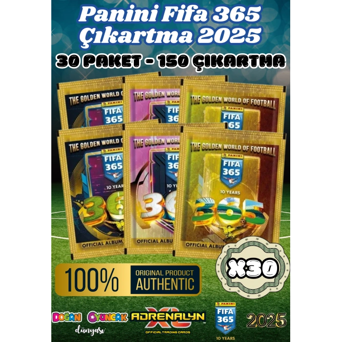 Panini FIFA 365 2025 Sticker 30 Paket - Futbolcu Çıkartmaları - Trading Futbolcu Oyuncu Kartı Panini Stickers