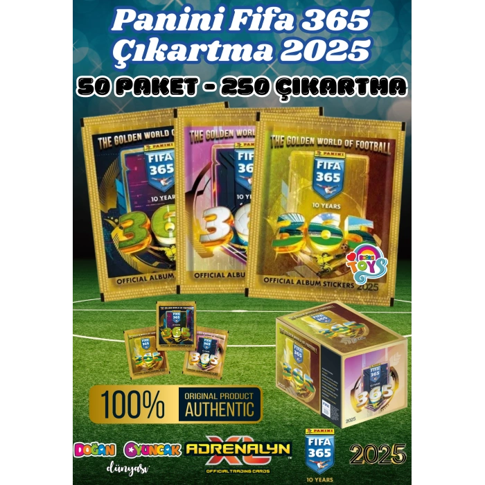 Panini FIFA 365 2025 Sticker 50 Paket - Futbolcu Çıkartmaları - Trading Futbolcu Oyuncu Kartı Panini Stickers