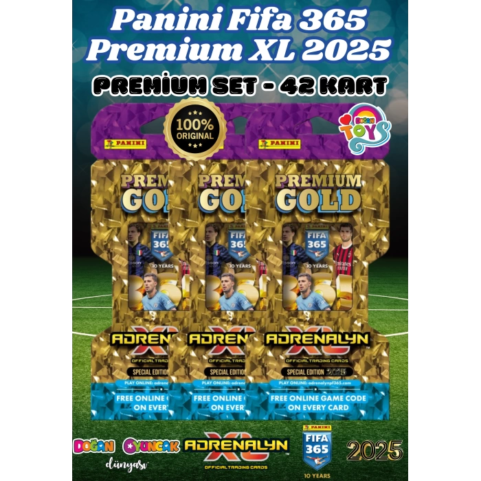 Panini FIFA 365 Adrenalyn XL 2025 Premium Gold Kart 3 Paket - Futbolcu Kartları - Gold Trading Oyuncu Kartı Panini Premium Kartlar