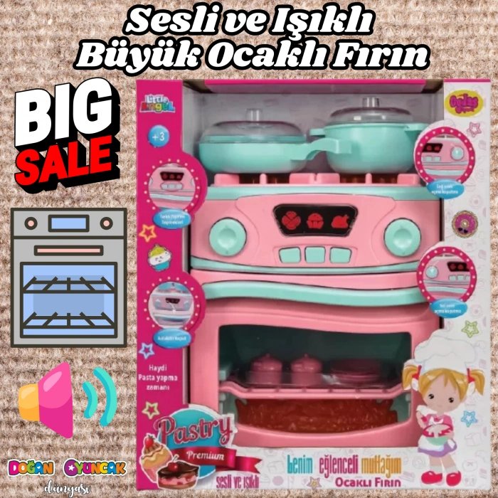 Pilli Ocaklı Fırın Seti - Pilli Oyuncak Fırın - Fırın Seti Oyuncak - Işıklı Sesli Fırın - Davlumbaz Fırın - Mikrodalga Oyuncak