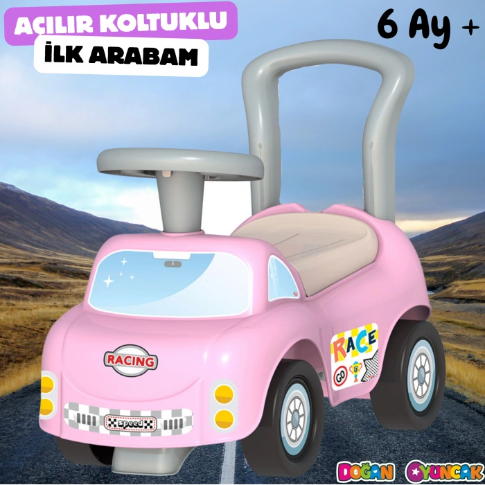 Sevimli İlk Arabam Pembe - Binmeli Araba İlk Arabam - Çocuk Arabası - İlk Adım Arabası - 4 Teker Araç