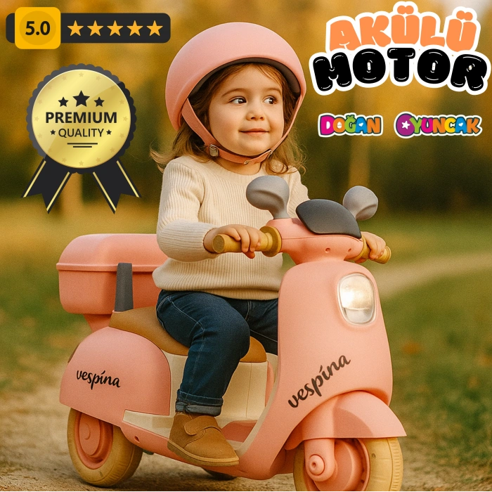 Wespina Uzaktan Kumandalı 3 Tekerli Akülü Motor Pembe - Akülü Çocuk Motor Müzik Çalarlı Uzaktan Kumandalı Motor