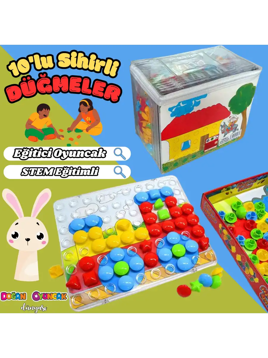 10lu Sihirli Düğmeler Oyunu - Oyuncak Sihir Düğmeler - Renkleri Yerine Yerleştirme Oyunu Resim Oyunu
