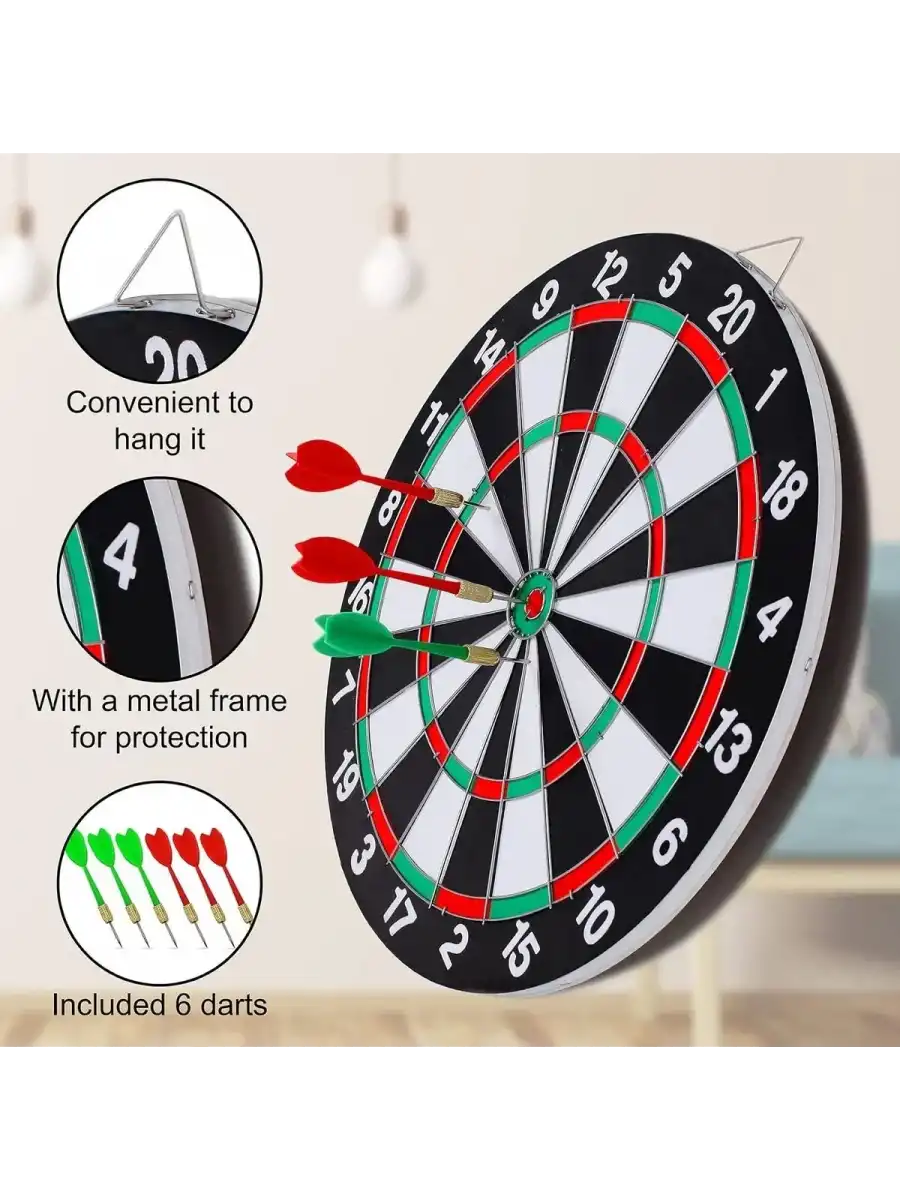 17 inc. İğneli Dart Tahtası Seti (40 cm.) - Oyuncak Dart Seti - İğneli Dart Oyuncak - Dart Oyunu Seti