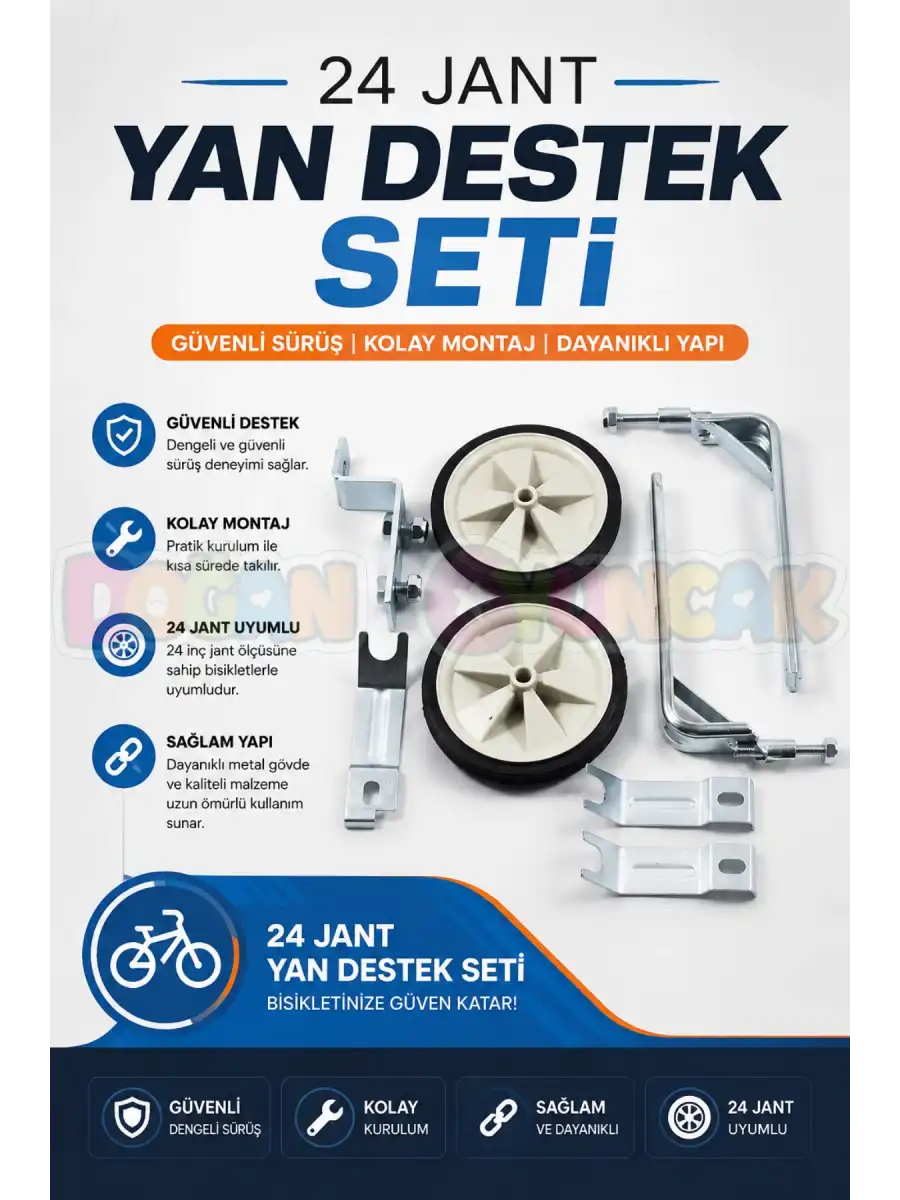 24 Jant Bisiklet Yan Destek Tekerlek Seti – Ağır Hizmet Tipi Çocuk Bisikleti Denge Destek Aparatı