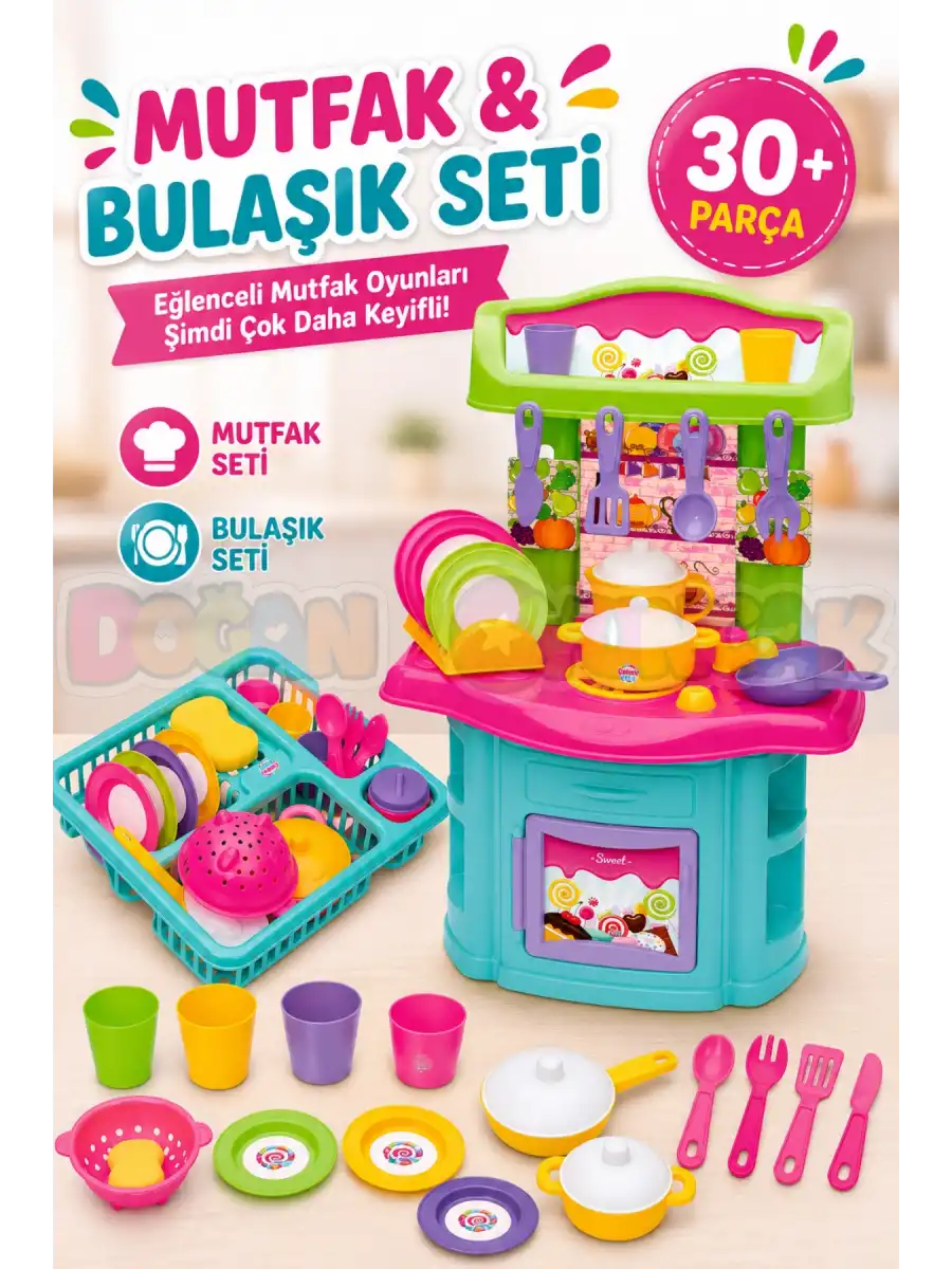 2li Çocuk Mutfak Oyun Seti Bulaşık Sepeti Oyuncak Mutfak Seti