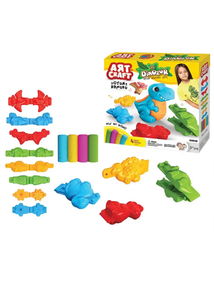 3D Dinozor Oyun Hamur Seti 200 Gr. - Oyun Hamuru Seti - Hamur Setleri - Hamur Kalıpları