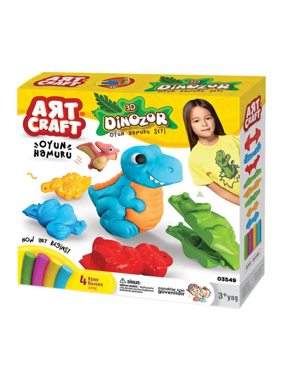 3D Dinozor Oyun Hamur Seti 200 Gr. - Oyun Hamuru Seti - Hamur Setleri - Hamur Kalıpları