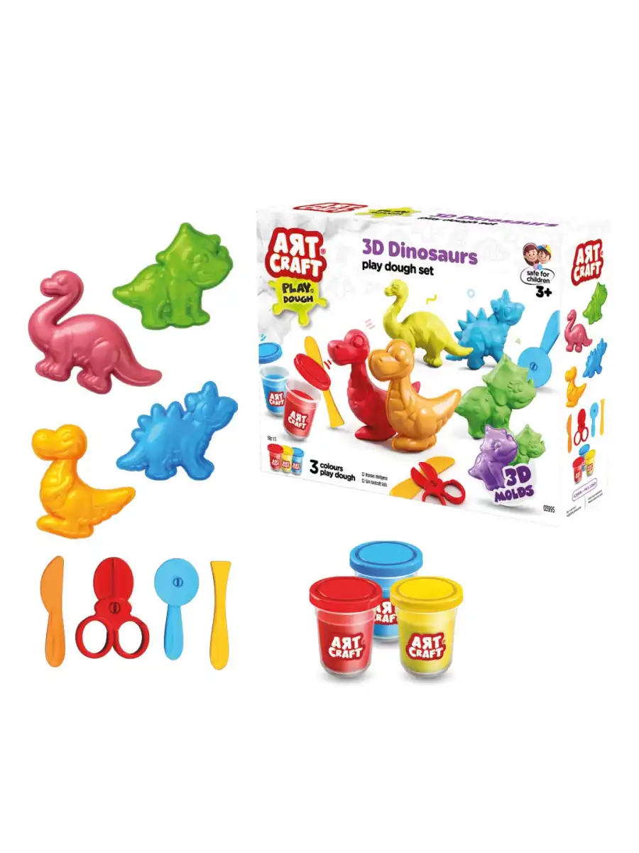 3D Dinozorlar Oyun Hamur Seti 168 Gr. - Oyun Hamuru Seti - Hamur Setleri - Hamur Kalıpları - Doğal Oyun Hamuru