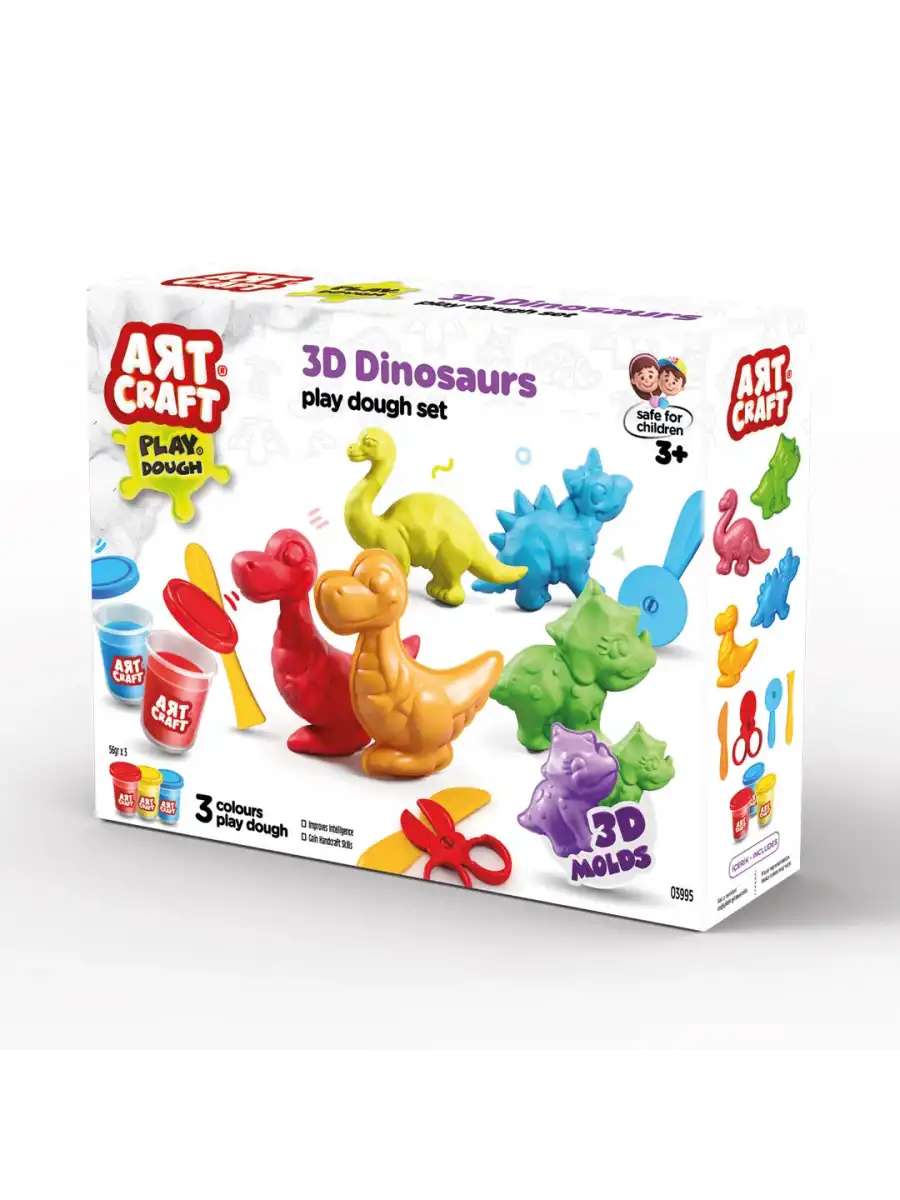 3D Dinozorlar Oyun Hamur Seti 168 Gr. - Oyun Hamuru Seti - Hamur Setleri - Hamur Kalıpları - Doğal Oyun Hamuru