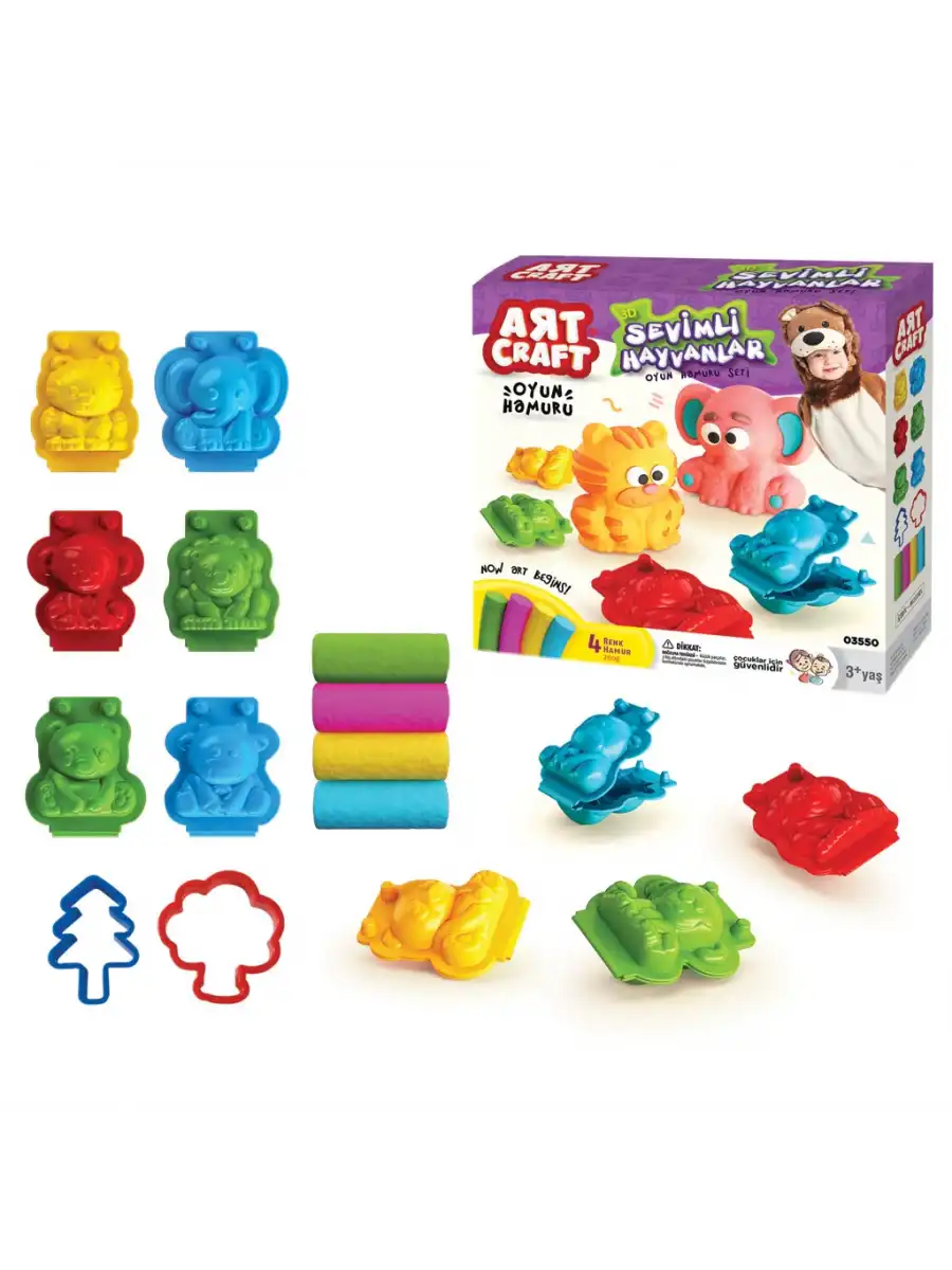 3D Hayvanlar Oyun Hamur Seti 200 Gr. - Oyun Hamuru Seti - Hamur Setleri - Hamur Kalıpları