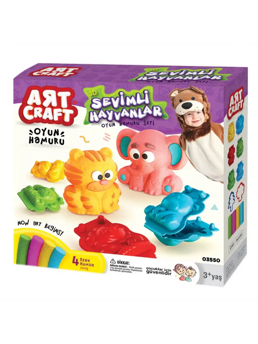 3D Hayvanlar Oyun Hamur Seti 200 Gr. - Oyun Hamuru Seti - Hamur Setleri - Hamur Kalıpları