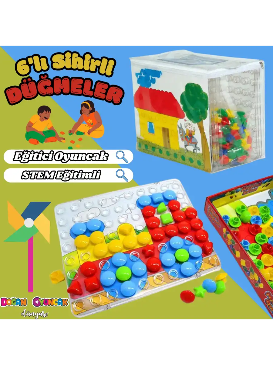 6lı Sihirli Düğmeler Oyunu - Oyuncak Sihir Düğmeler - Renkleri Yerine Yerleştirme Oyunu Resim Oyunu