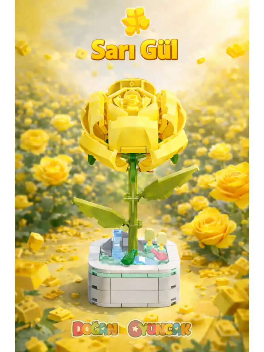 Mikro Blok Sarı Gül Çiçek Lego - Lego Setleri Mini Lego - Çiçek Lego - Blossom Çiçek Lego