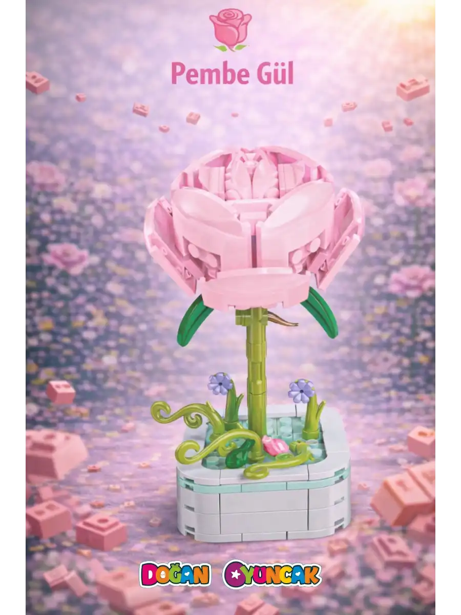 Mikro Blok Pembe Gül Çiçek Lego - Lego Setleri Mini Lego - Çiçek Lego - Blossom Çiçek Lego