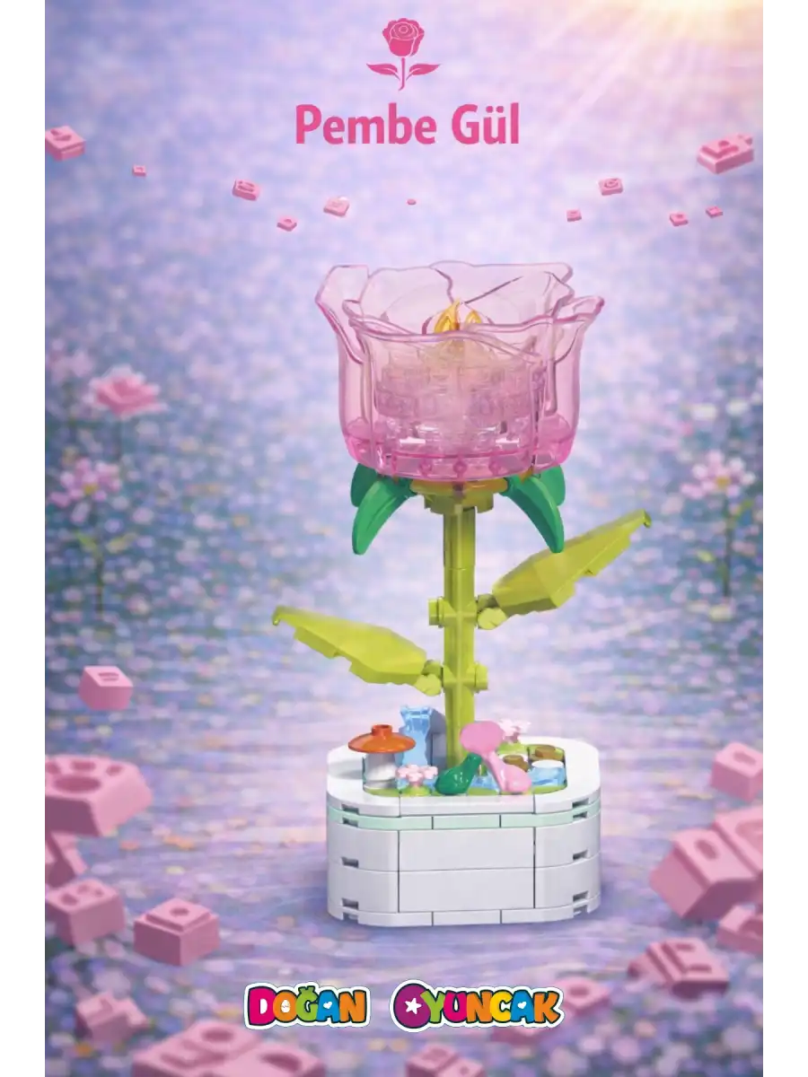 Mikro Blok Kristal Pembe Gül Çiçek Lego - Lego Setleri Mini Lego - Çiçek Lego - Blossom Çiçek Lego
