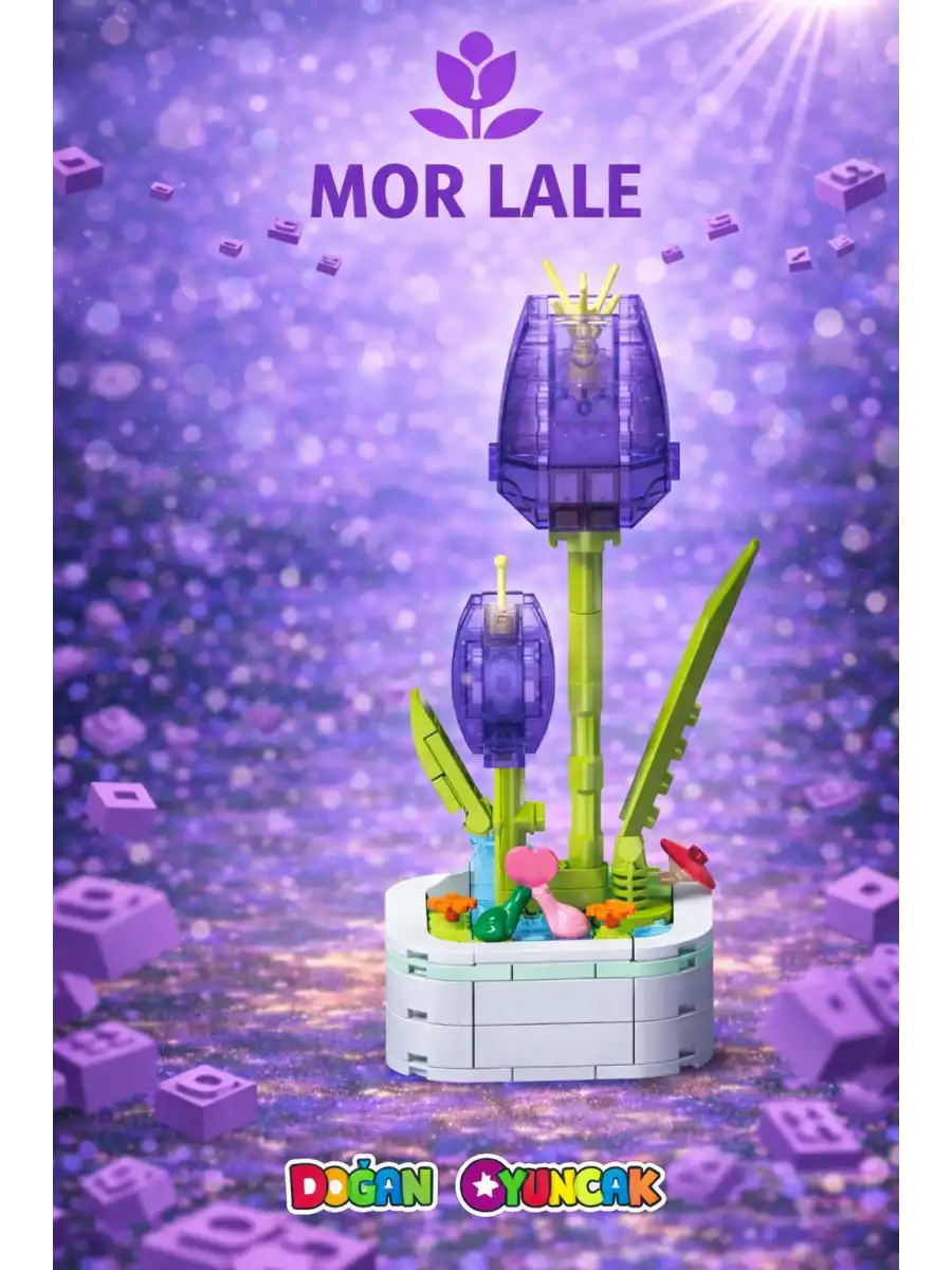 Mikro Blok Kristal Mor Lale Çiçek Lego - Lego Setleri Mini Lego - Çiçek Lego - Blossom Çiçek Lego