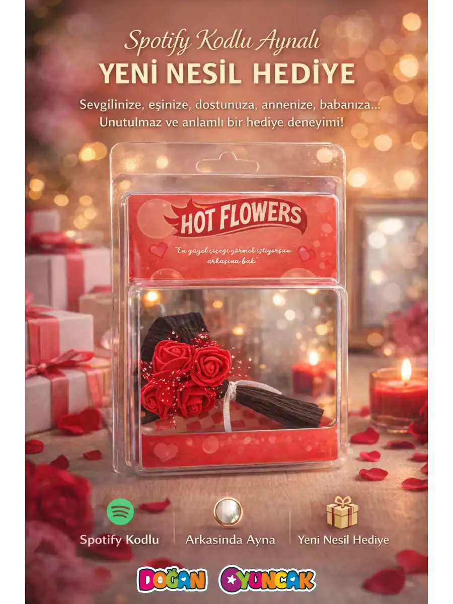 Hot Flowers Aynalı Çiçek Kırmızı - Hediyelik Hotflowers Çiçek Mini Buket Spotify Hotflowers Çiçek