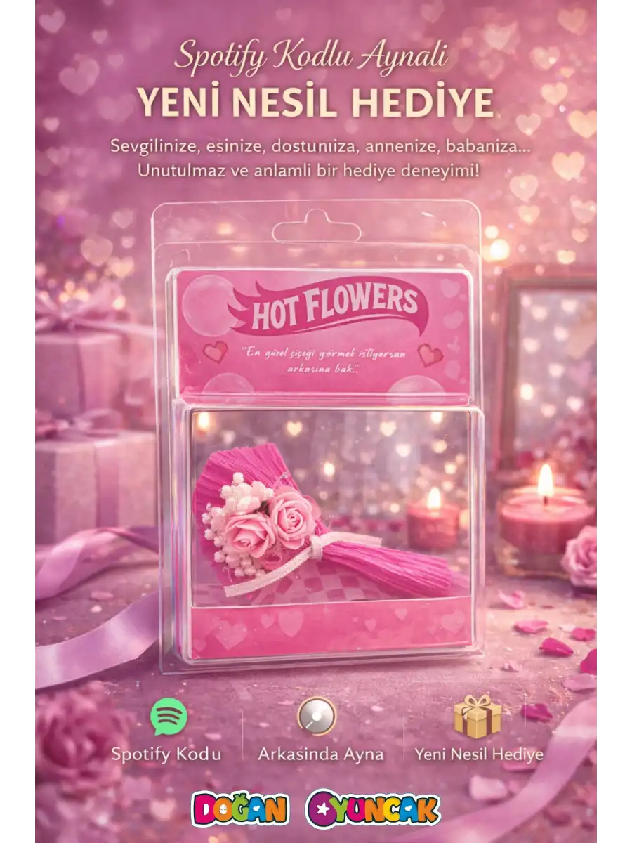 Hot Flowers Aynalı Çiçek Pembe - Hediyelik Hotflowers Çiçek Mini Buket Spotify Hotflowers Çiçek