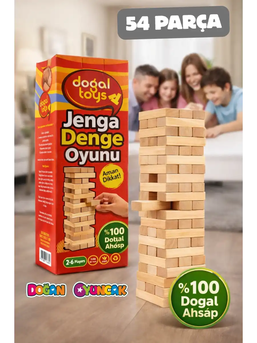 Ahşap Denge Oyunu Jenga 54 Parça - Ahşap Jenga Oyunu Aile Oyunu Kutu Oyunu