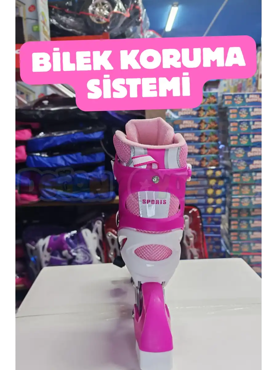 Slikon Tekerli Pembe Paten 31-34 Numara - Silikon Tekerli Paten Alıştırma Pateni - Silikon Tekerlekli