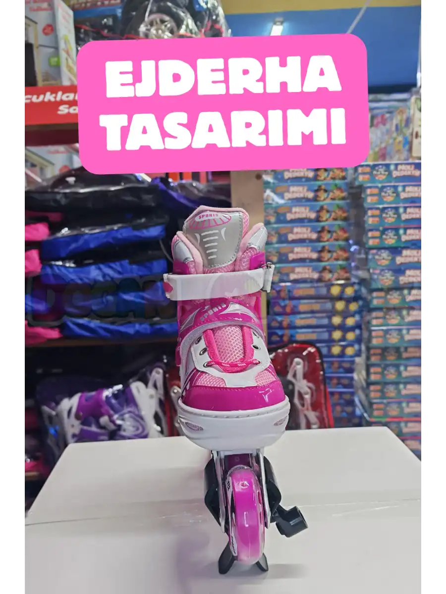 Slikon Tekerli Pembe Paten 31-34 Numara - Silikon Tekerli Paten Alıştırma Pateni - Silikon Tekerlekli