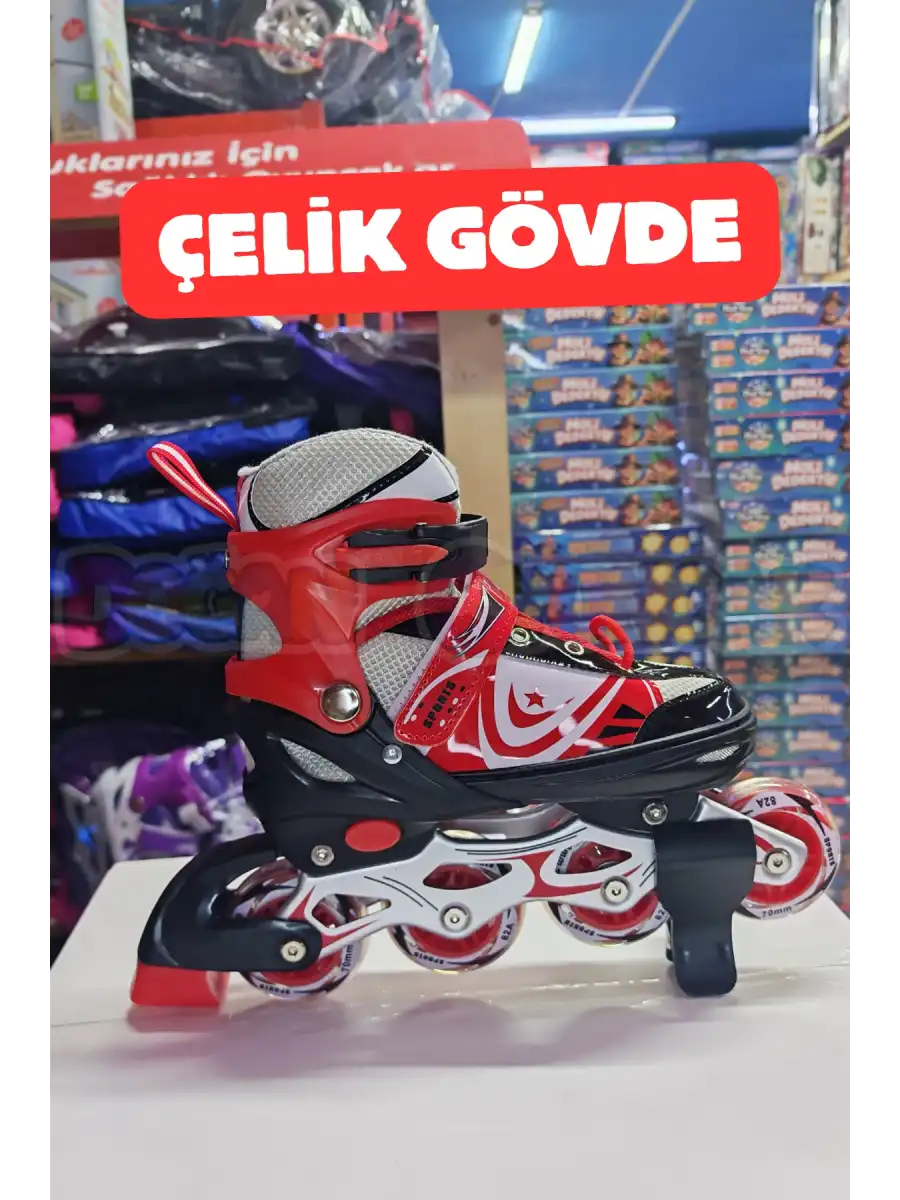 Slikon Tekerli Kırmızı Paten 39-42 Numara - Silikon Tekerli Paten Alıştırma Pateni - Silikon Tekerlekli