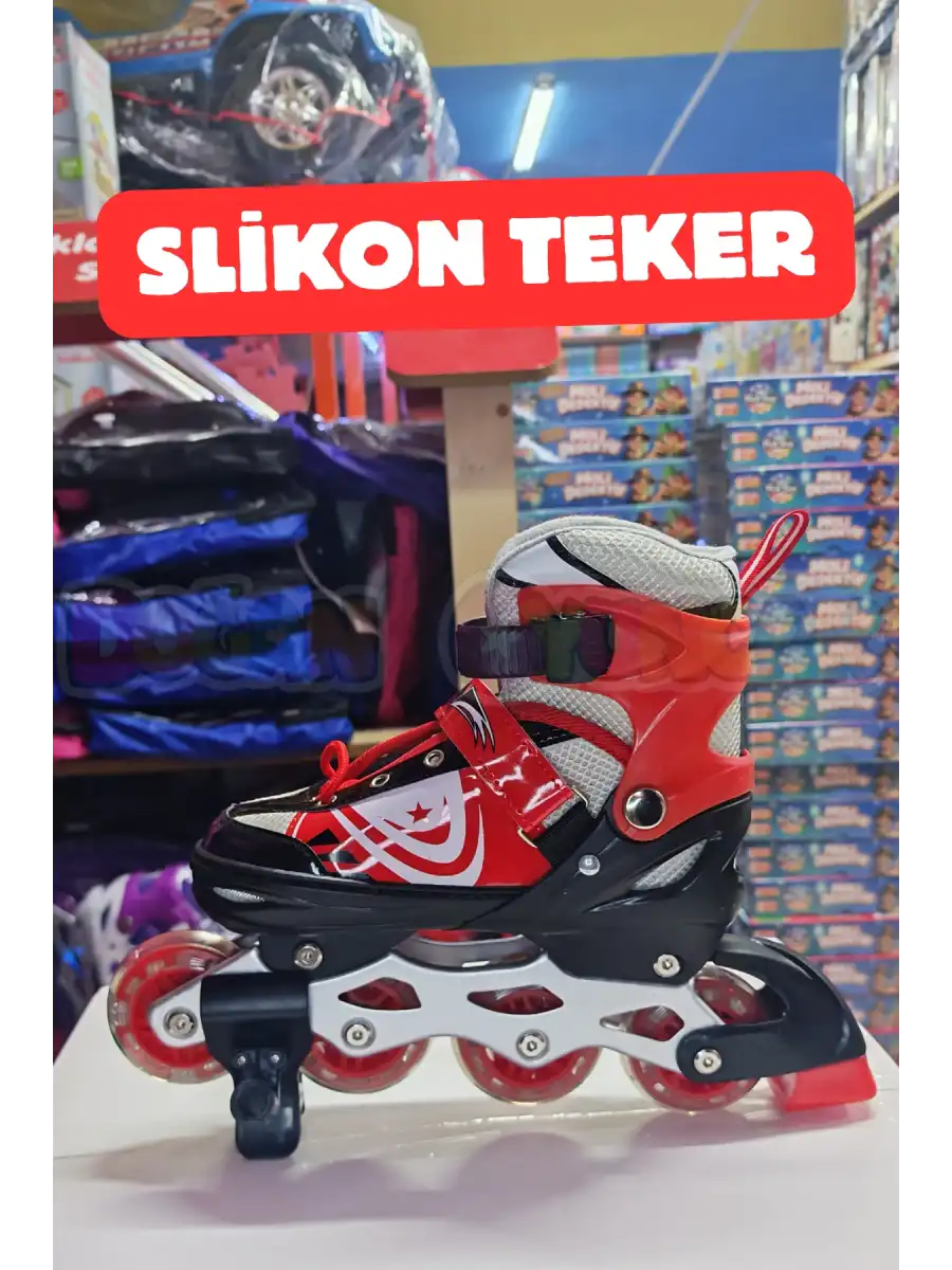 Slikon Tekerli Kırmızı Paten 39-42 Numara - Silikon Tekerli Paten Alıştırma Pateni - Silikon Tekerlekli