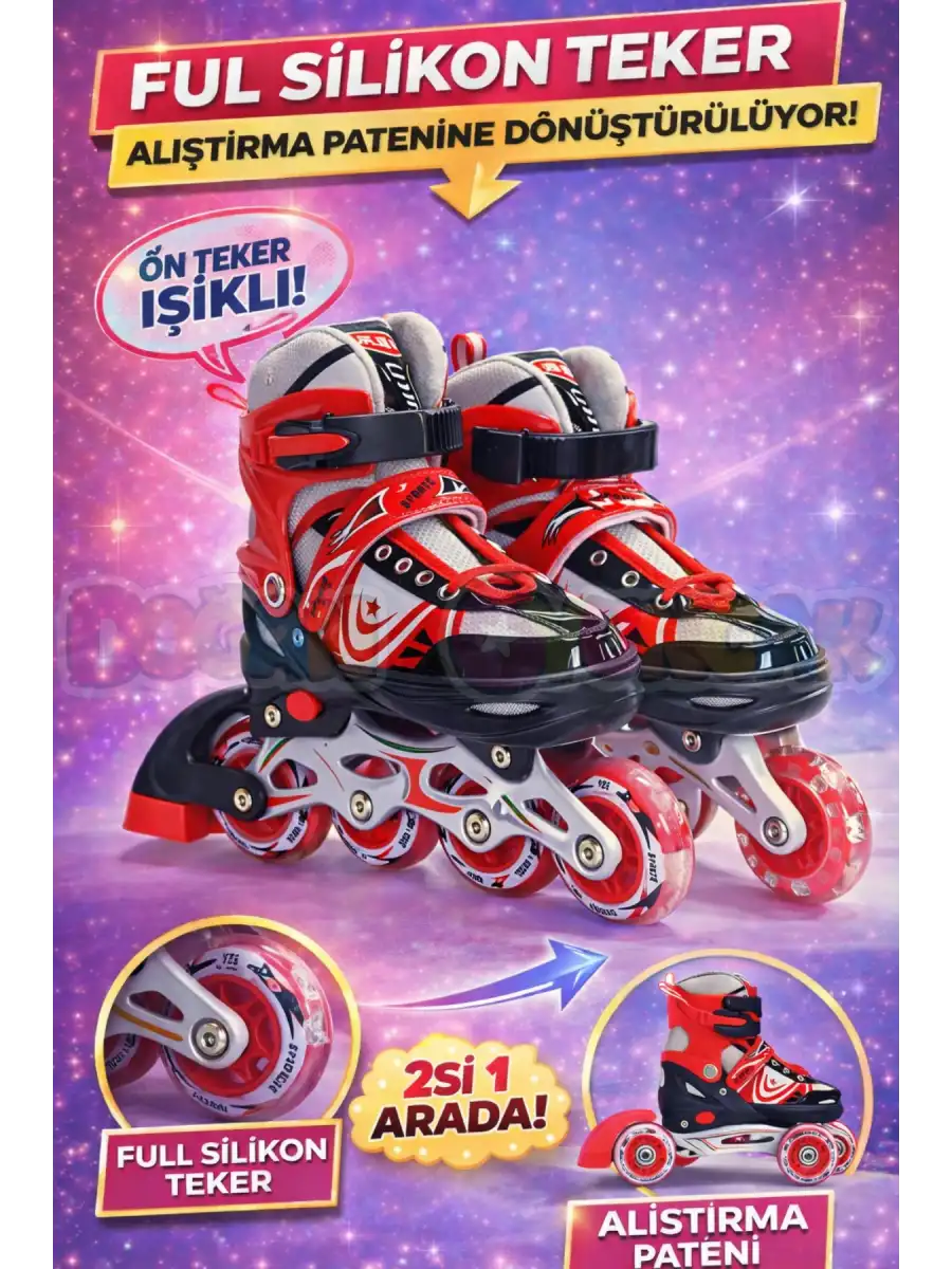 Slikon Tekerli Kırmızı Paten 39-42 Numara - Silikon Tekerli Paten Alıştırma Pateni - Silikon Tekerlekli