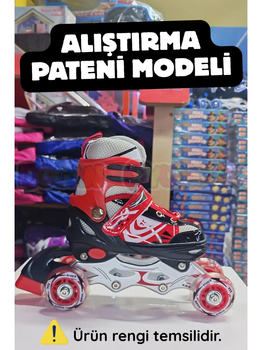 Slikon Tekerli Kırmızı Paten 31-34 Numara - Silikon Tekerli Paten Alıştırma Pateni - Silikon Tekerlekli