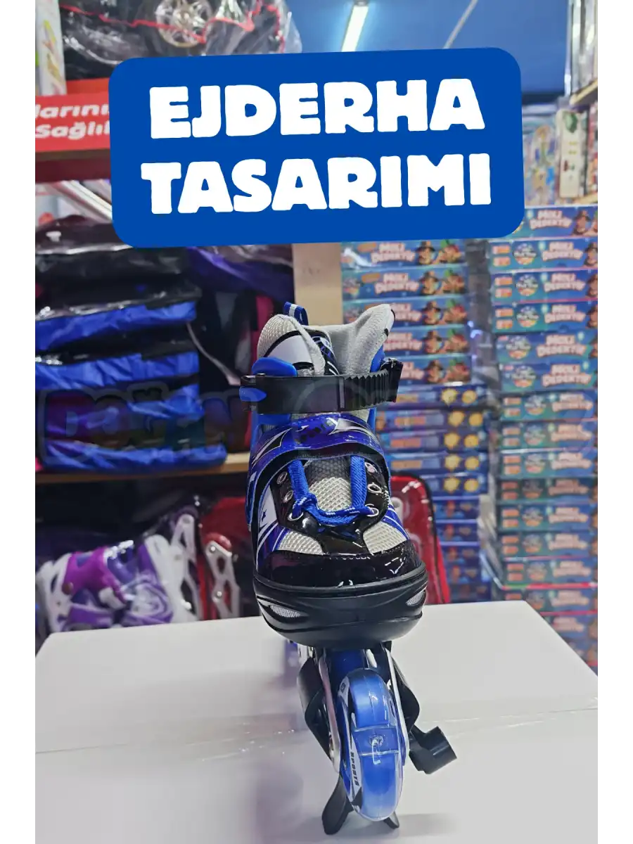 Slikon Tekerli Mavi Paten 31-34 Numara - Silikon Tekerli Paten Alıştırma Pateni - Silikon Tekerlekli
