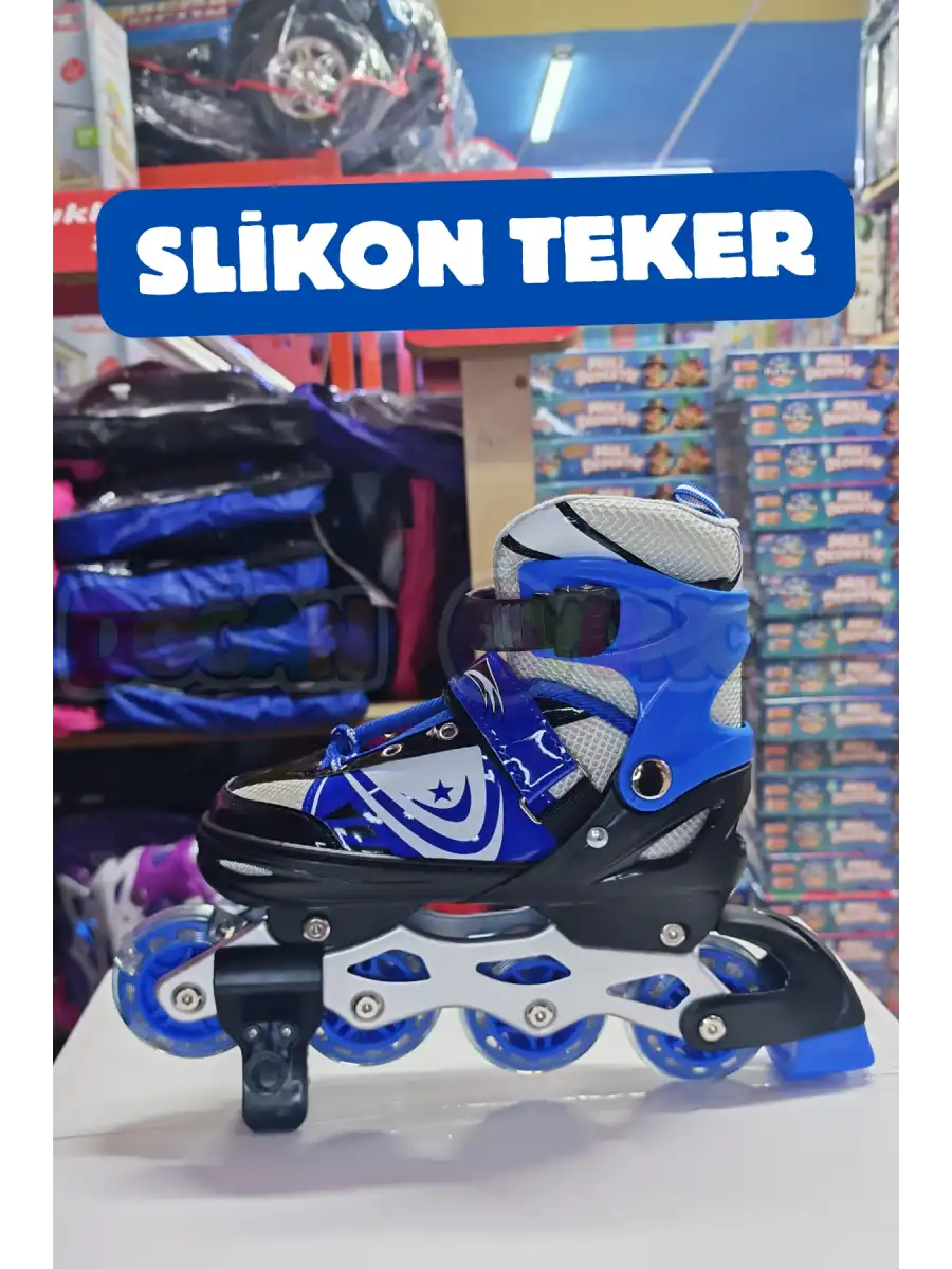 Slikon Tekerli Mavi Paten 31-34 Numara - Silikon Tekerli Paten Alıştırma Pateni - Silikon Tekerlekli