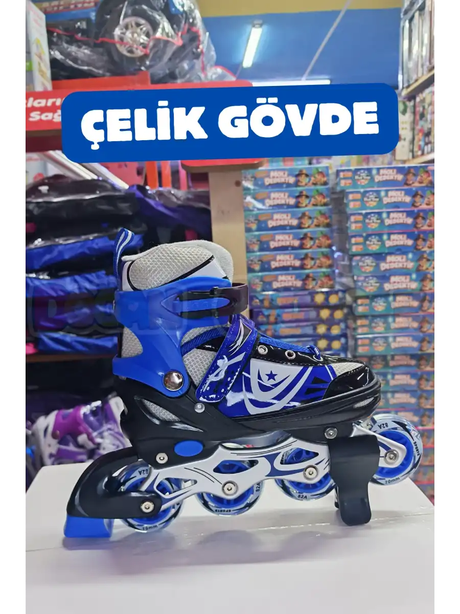 Slikon Tekerli Mavi Paten 31-34 Numara - Silikon Tekerli Paten Alıştırma Pateni - Silikon Tekerlekli